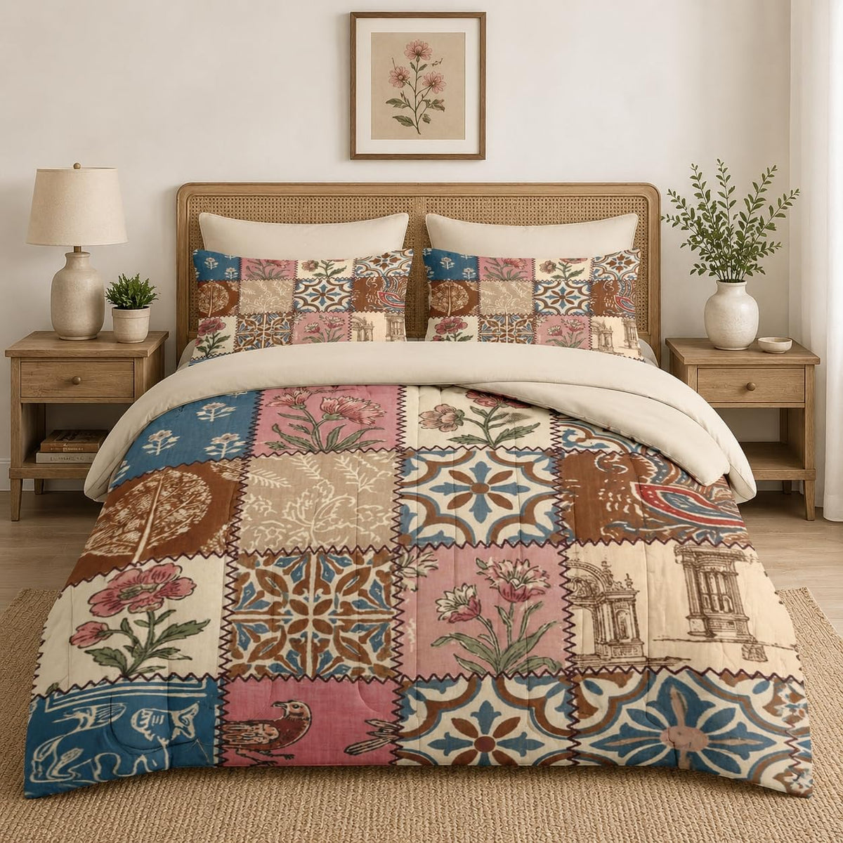 Pamnest Queen Comforter Set with Sheets, 7 Pieces Vintage Tribal Bedding