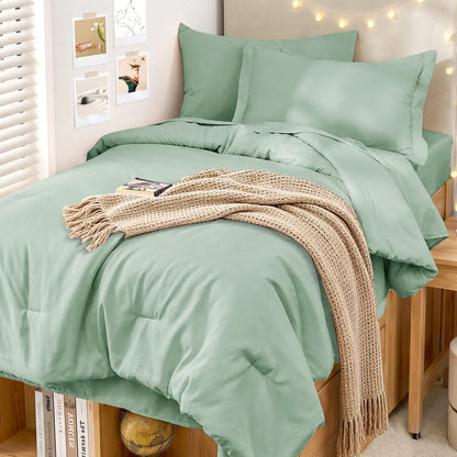MUXHOMO Full Comforter Set 7 Pieces, Soft Bed in a Bag, Beige