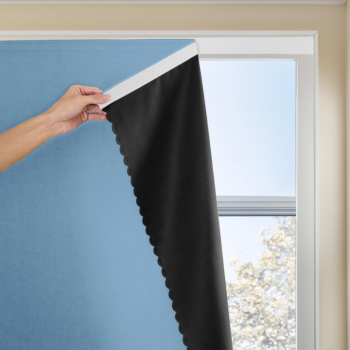 Autohesion Curtains for Windows,Bedroom Blackout Curtains for - Thermal Lnsulated No Drill Curtains Room Darkening Black Small Drapes, JILRON,(1 Panels,35Wx48L inch-Black)
