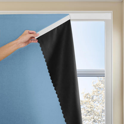 Autohesion Curtains for Windows,Bedroom Blackout Curtains for - Thermal Lnsulated No Drill Curtains Room Darkening Black Small Drapes, JILRON,(1 Panels,35Wx48L inch-Black)