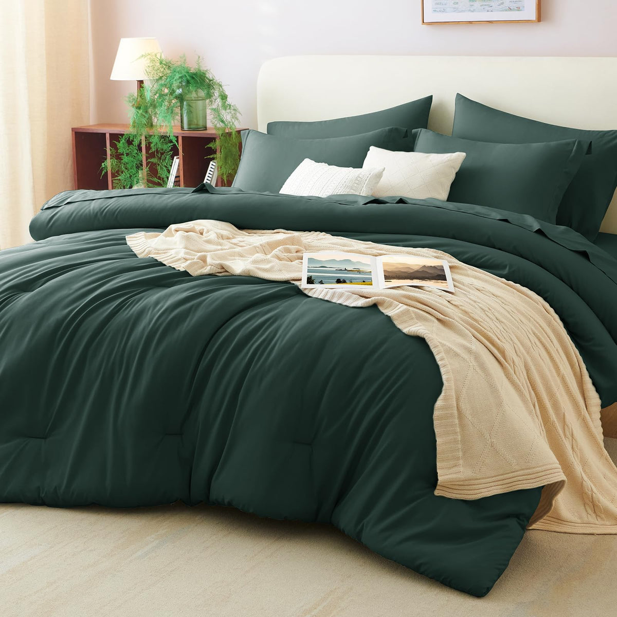 CozyLux Queen Comforter Set Black, 7 Pieces Bed in a Bag
