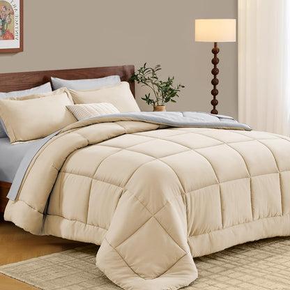 FUANNA Queen Comforter Set 7 Pieces, Reversible Bed Set, Soft Bed in a Bag