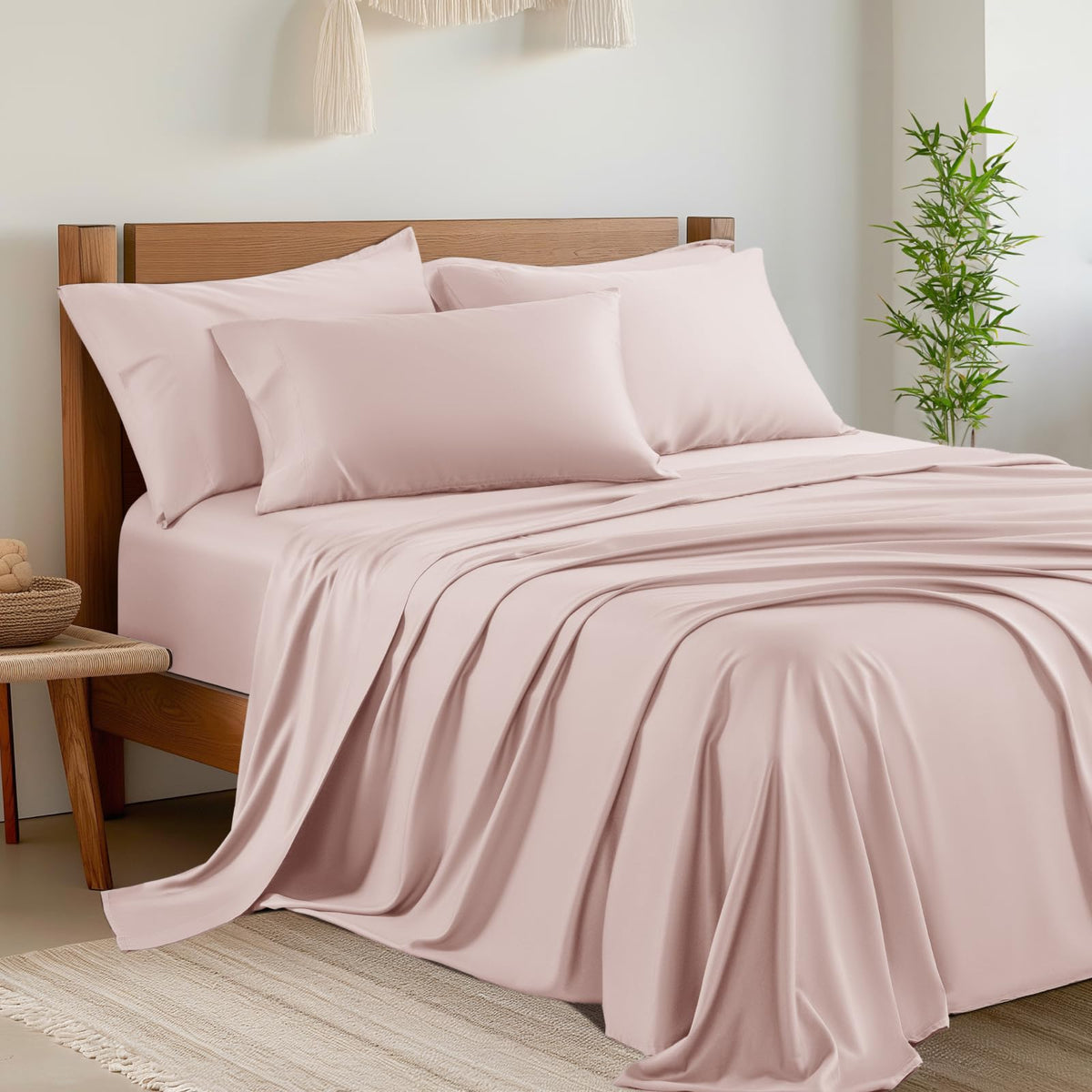 Shilucheng 6 Piece Queen Sheet Sets, Cooling Sheets, Dark Grey