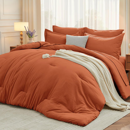 MUXHOMO Full Comforter Set 7 Pieces, Soft Bed in a Bag, Beige