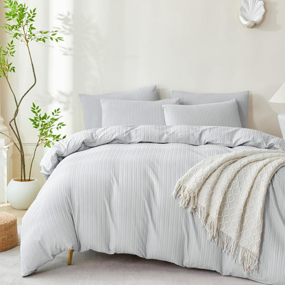 Comforter Queen Set Grid Black 100% Soft Washed Microfiber Jacquard 3 Pieces Grid Bedding Sets Grey White Comforter Queen for All Seasons and 2 Pillowcases Comfort Breathable