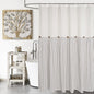 DOSLY IDÉES Farmhouse Shower Curtain,Beige and Gray Stripe,Button Curtain,Linen and Cotton Woven Fabric,Rustic Charm Country Chic Style,72x72 in