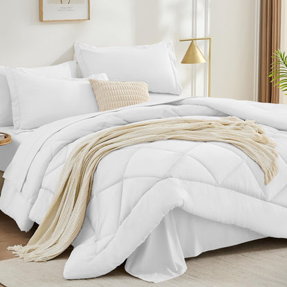 FUANNA Full Size Comforter Sets 7 PCS, Navy Blue Bed Set, Soft Bed in a Bag