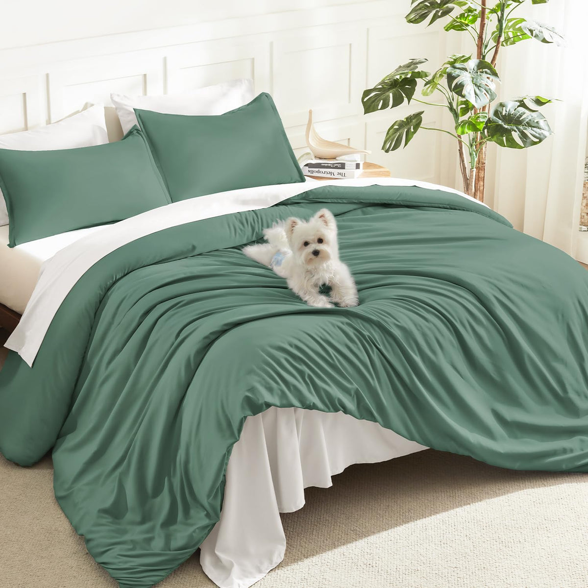 Litanika Queen Comforter Set Sage Green, 3 Pieces Lightweight Solid Bed Set