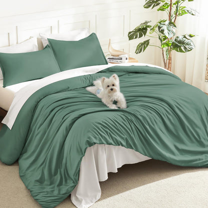 Litanika Queen Comforter Set Sage Green, 3 Pieces Lightweight Solid Bed Set