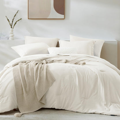 Queen Comforter Set-7 Pieces Soft Prewashed Bed in a Bag Queen Bedding Sets