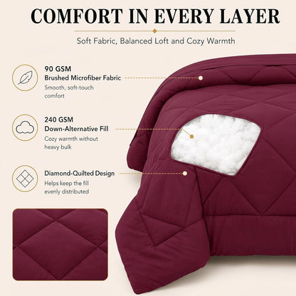 CozyLux Full Comforter Set 82"x86" Burgundy - 7 Piece Bed in a Bag