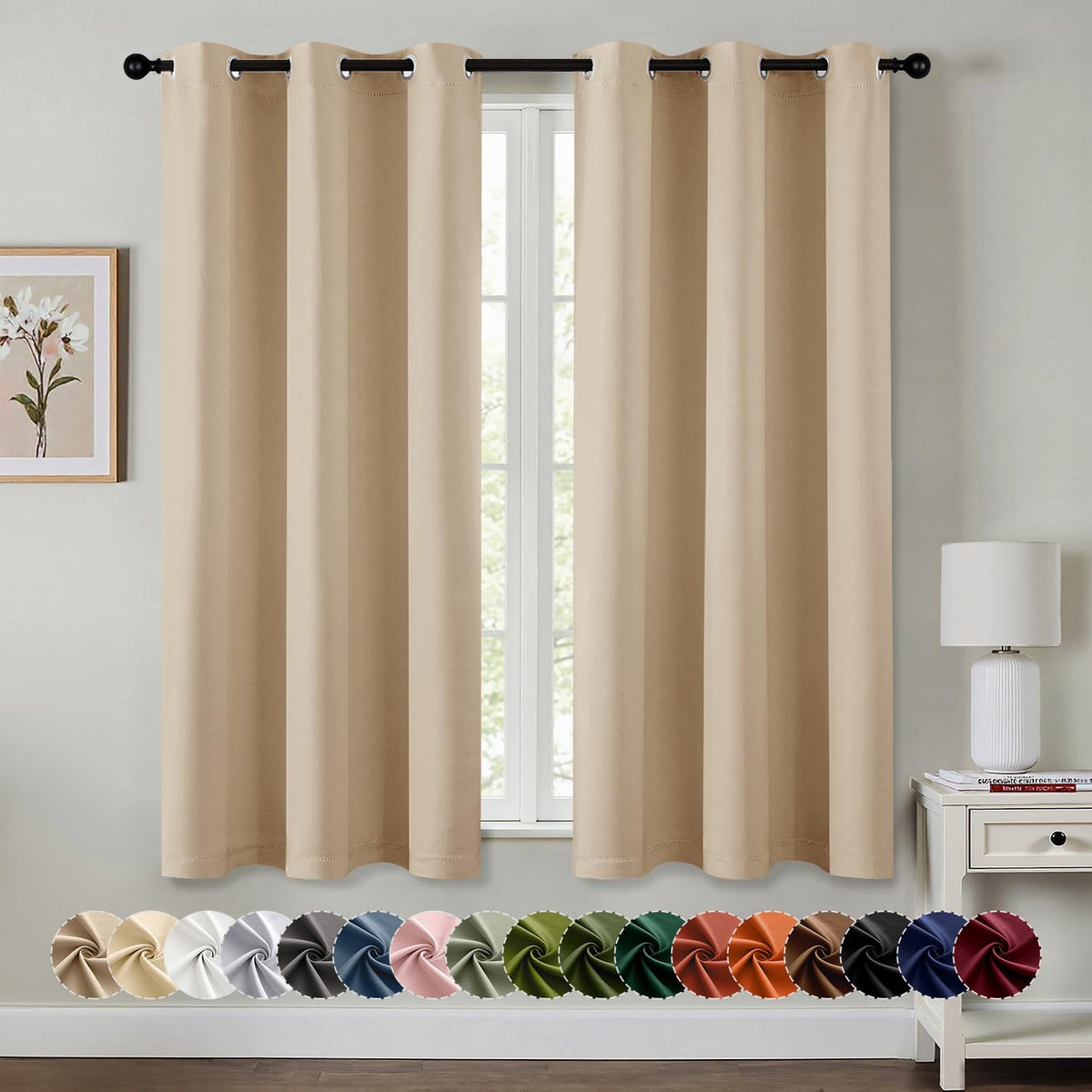MIULEE Blackout Curtains for Bedroom 2 Panels 40 x 63 Inch Long Black