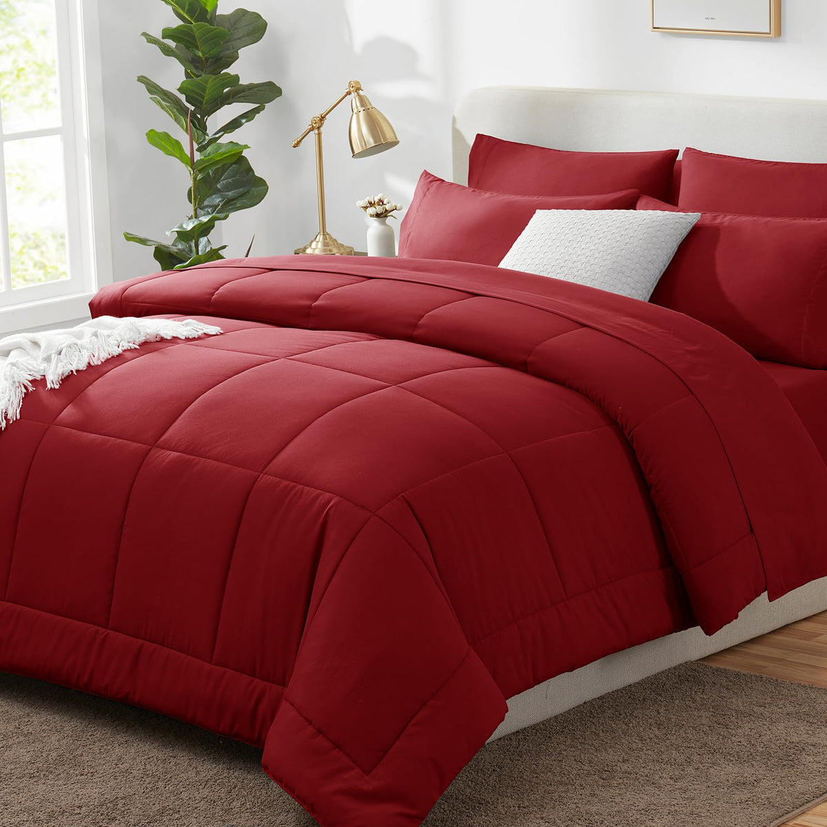 CozyLux Queen Comforter Set Black - 7 Pieces Bed in a Bag