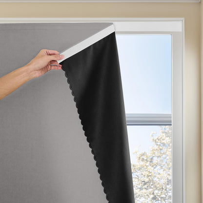 Autohesion Curtains for Windows,Bedroom Blackout Curtains for - Thermal Lnsulated No Drill Curtains Room Darkening Black Small Drapes, JILRON,(1 Panels,35Wx48L inch-Black)