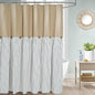 DOSLY IDÉES Farmhouse Shower Curtain,Beige and Gray Stripe,Button Curtain,Linen and Cotton Woven Fabric,Rustic Charm Country Chic Style,72x72 in