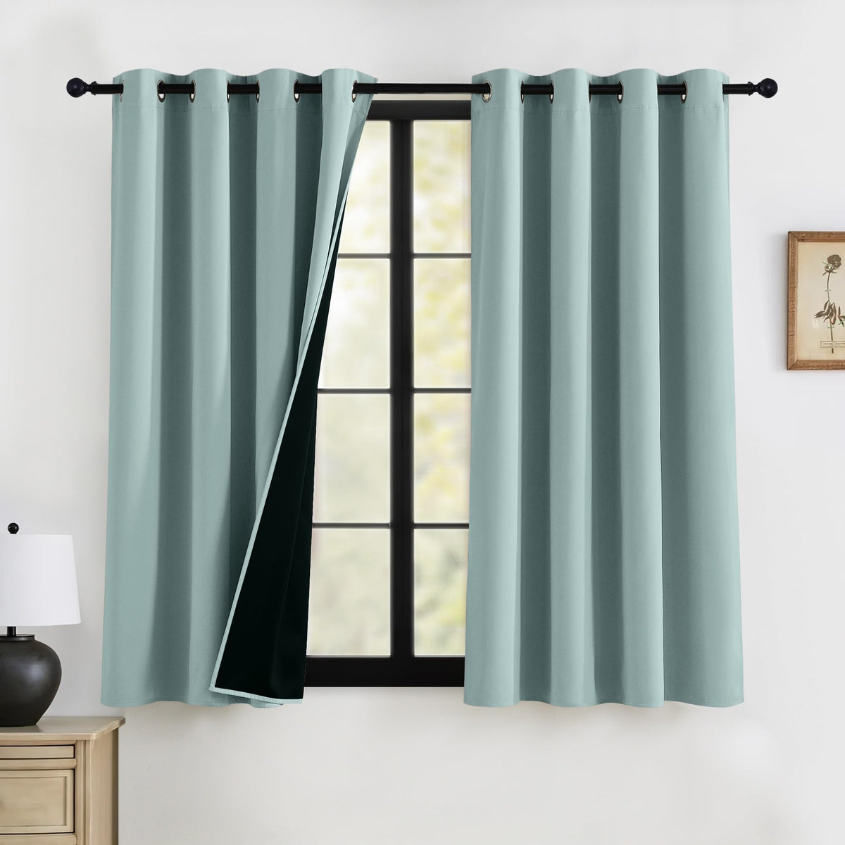 RYB HOME 100% Blackout Black Curtains for Bedroom Living Room 84 inch Long