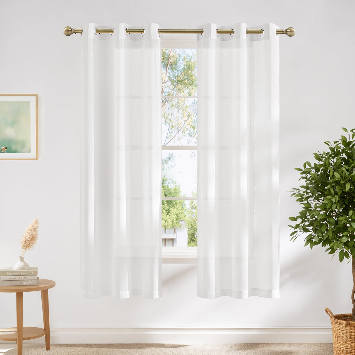 NICETOWN Semi Sheer Linen Ivory Curtains for Bedroom, W52xL84, 2 Panels