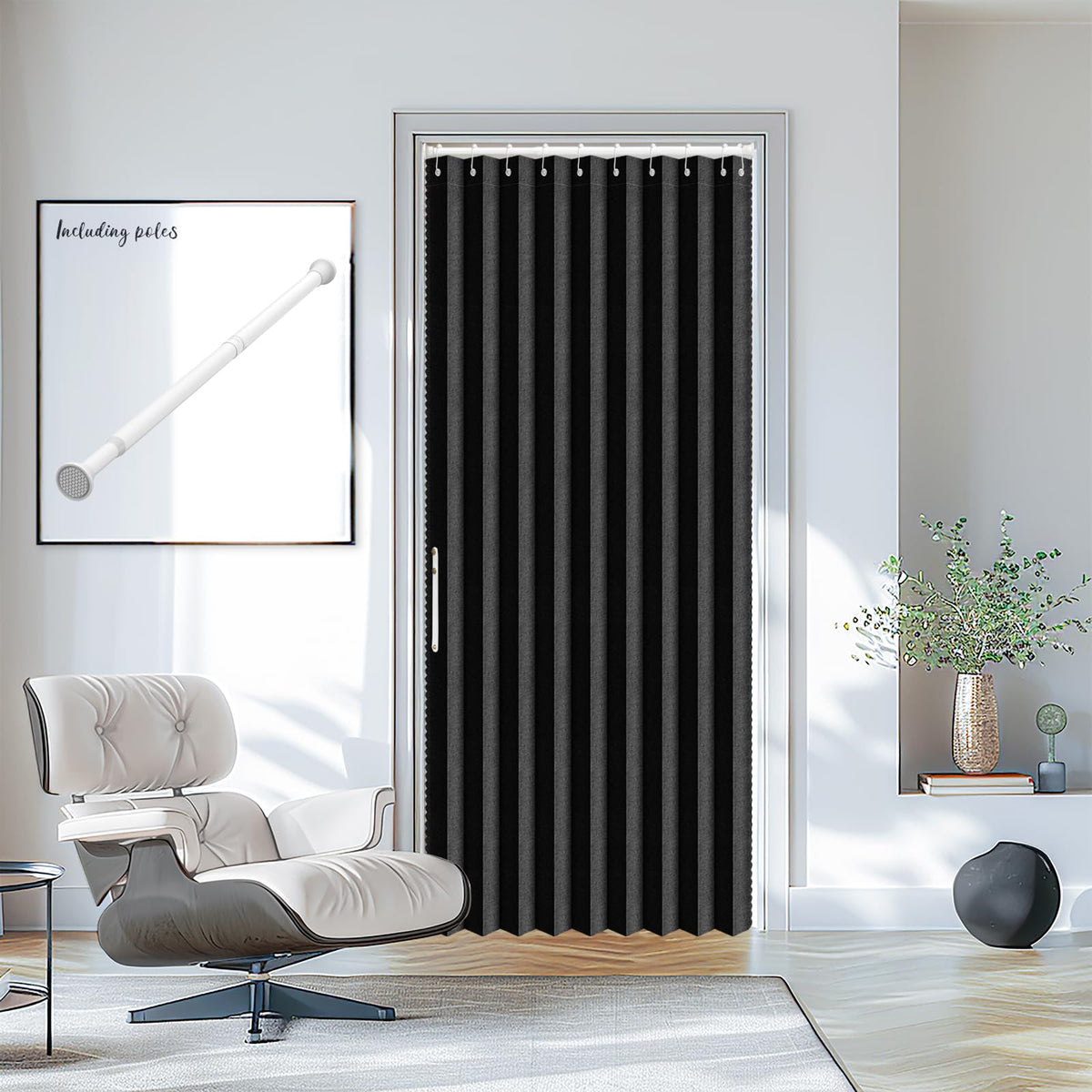 AJAZZ Blackout Accordion Door Magnetic Door Curtain Folding Closet Doors Curtain Invisible for Bedroom Room Living Room Doorway, Grey 42" W x 78" L, 1 Panel