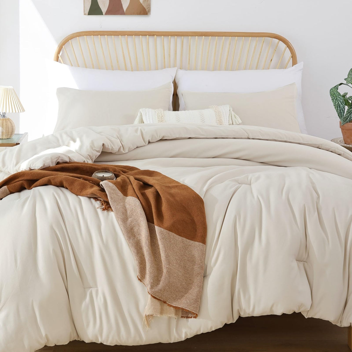 ROSGONIA King Size Comforter Set Olive Green, 3pcs (1 Boho Comforter & 2 Pillowcases), Lightweight Bedding Blanket All Season Bedspreads Quilt