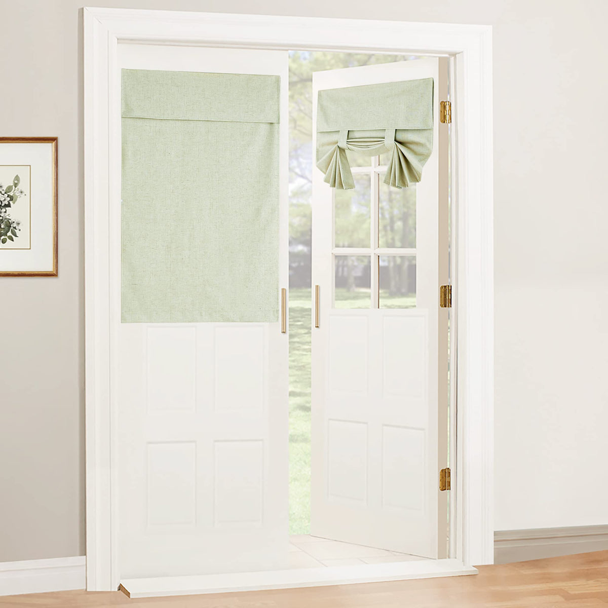 RYB HOME Blackout French Door Curtain, No Drill, W26 x L69, Black, 1 Panel