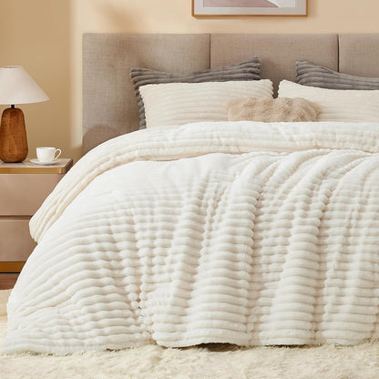 BEDELITE Fleece Queen Comforter Set, Fluffy Bed Set, Pink