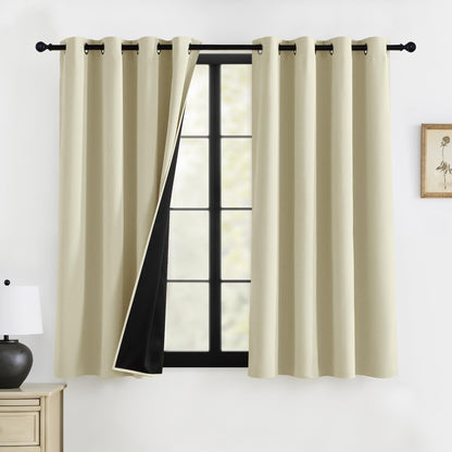 RYB HOME 100% Blackout Black Curtains for Bedroom Living Room 84 inch Long