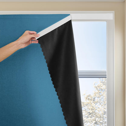 Autohesion Curtains for Windows,Bedroom Blackout Curtains for - Thermal Lnsulated No Drill Curtains Room Darkening Black Small Drapes, JILRON,(1 Panels,35Wx48L inch-Black)