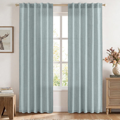 MIULEE Faux Linen Curtains 84 Inch Length 2 Panels Natural Semi Sheer Curtain with Back Tab Rod Pocket, Light Filtering Window Privacy Burlap Drapes for Living Room Bedroom 42W x 84L Linen