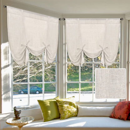 H.VERSAILTEX Tie Up Linen Curtains 63 Inch Length Nature Linen Textured Privacy Curtain Multi Hanging Ways Shade Balloon Window Shade Rod Pocket Casual Curtain - 42x63 - Natural