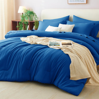 CozyLux Queen Comforter Set Black, 7 Pieces Bed in a Bag