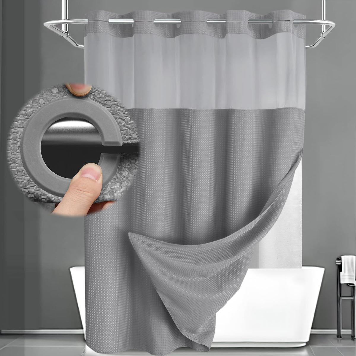 No Hook Shower Curtain with Liner Set Hotel Waffle Burgundy 72W X 75L