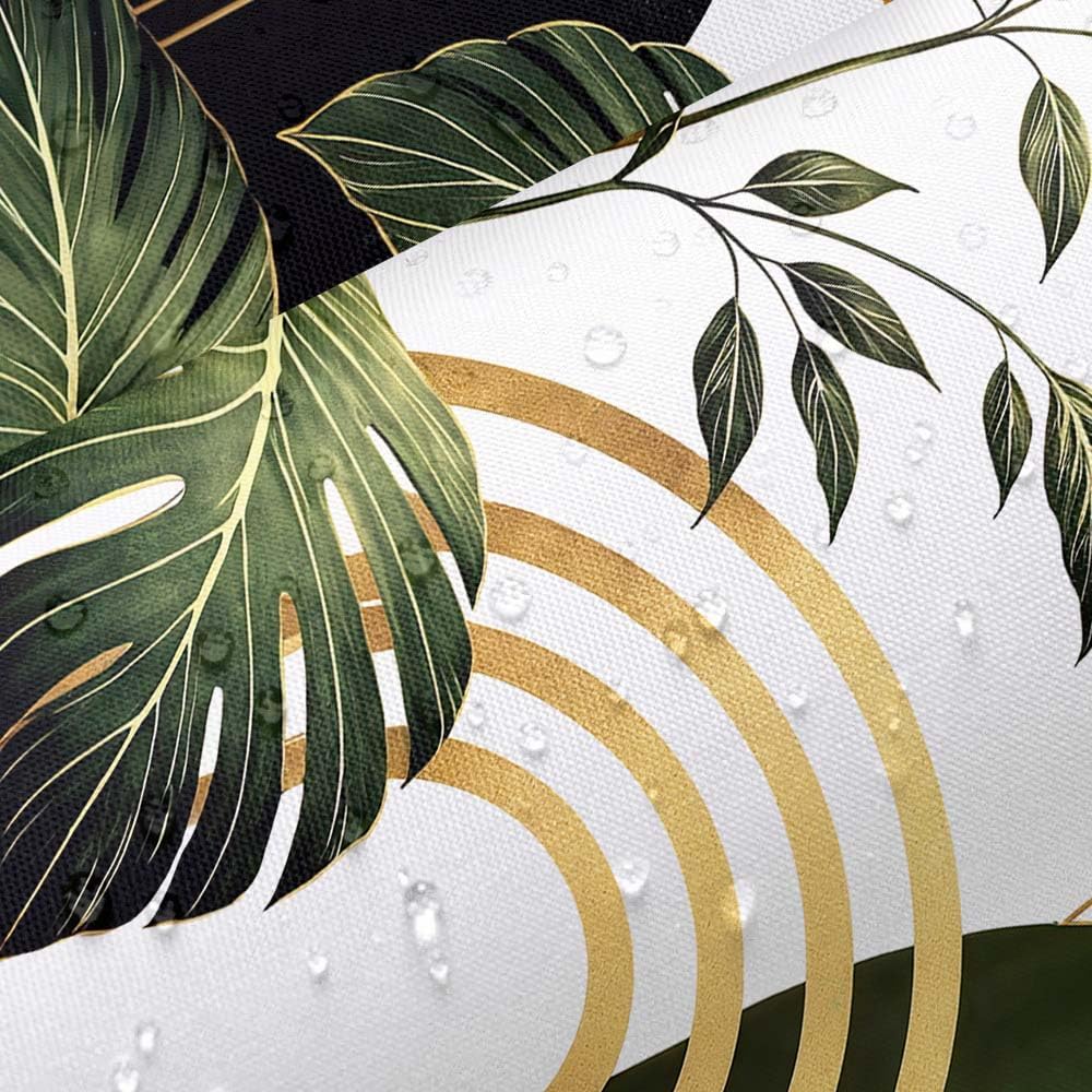 Bondjos Abstract Geometric Botanical Shower Curtain Mid Century Boho Tropical Gold Geometric Monstera Leaf Modern Minimalist Bathroom Curtain Modern Aesthetic Bath Accessories Art Home Decor