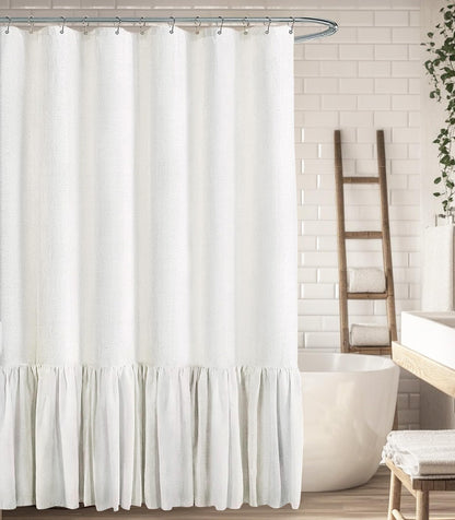 Farmhouse Shower Curtain Ruffle Linen Beige 72" W x 72" L