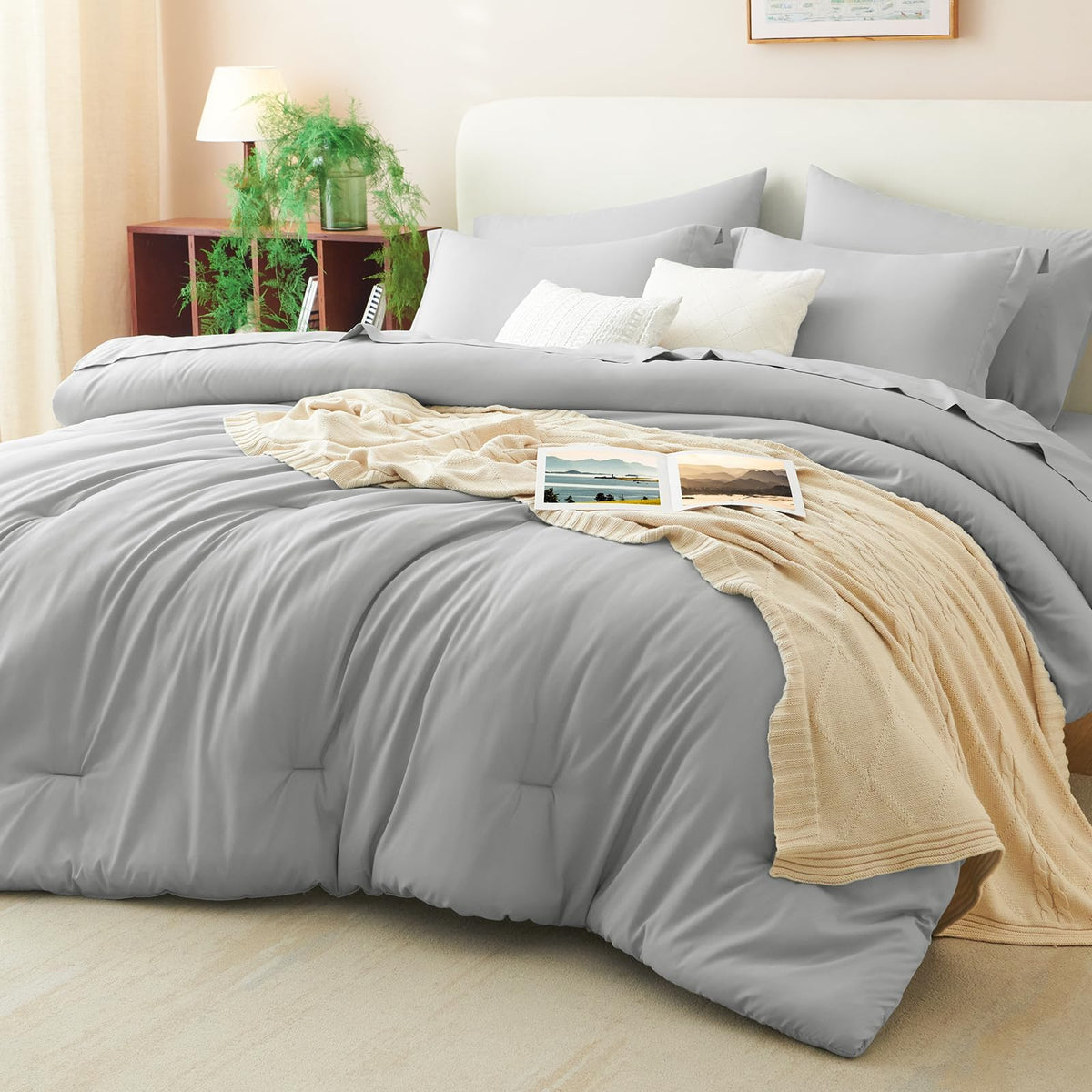 CozyLux Queen Comforter Set Black, 7 Pieces Bed in a Bag