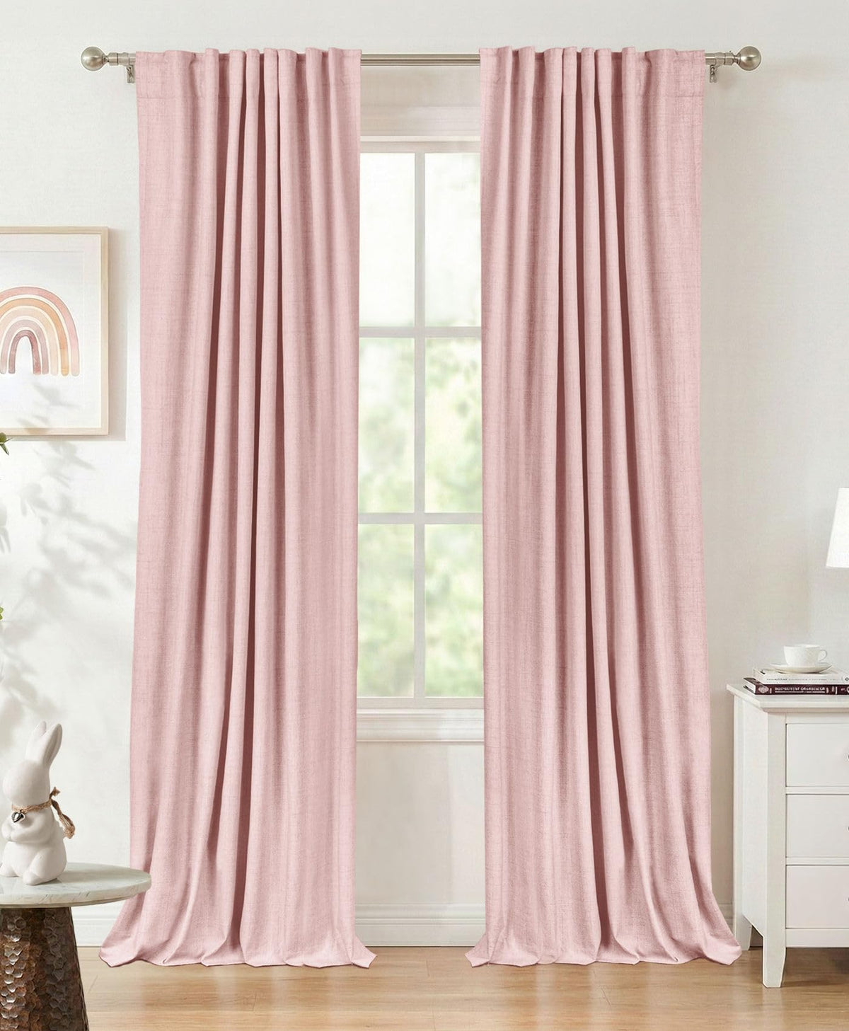 Linen Total Blackout Curtains for Bedroom Living Room 84 Inch, Cream