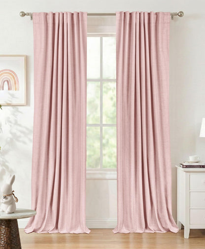 Linen Total Blackout Curtains for Bedroom Living Room 84 Inch, Cream