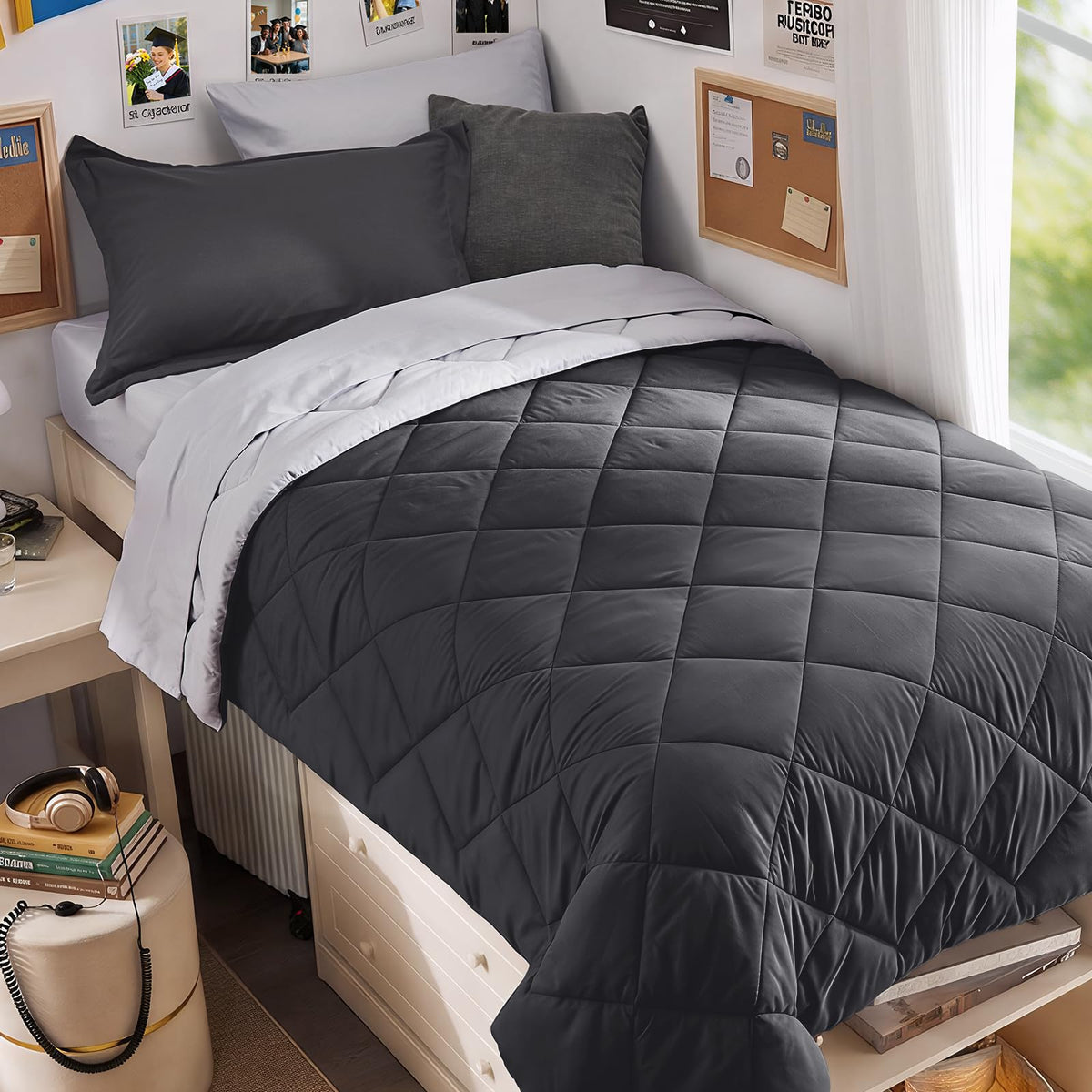 MUXHOMO Queen Comforter Set 7 Pieces, Reversible Bed in a Bag, Red/Black