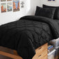 HIMEET Queen Comforter Set Black - 7 Pieces Pintuck Bed in a Bag