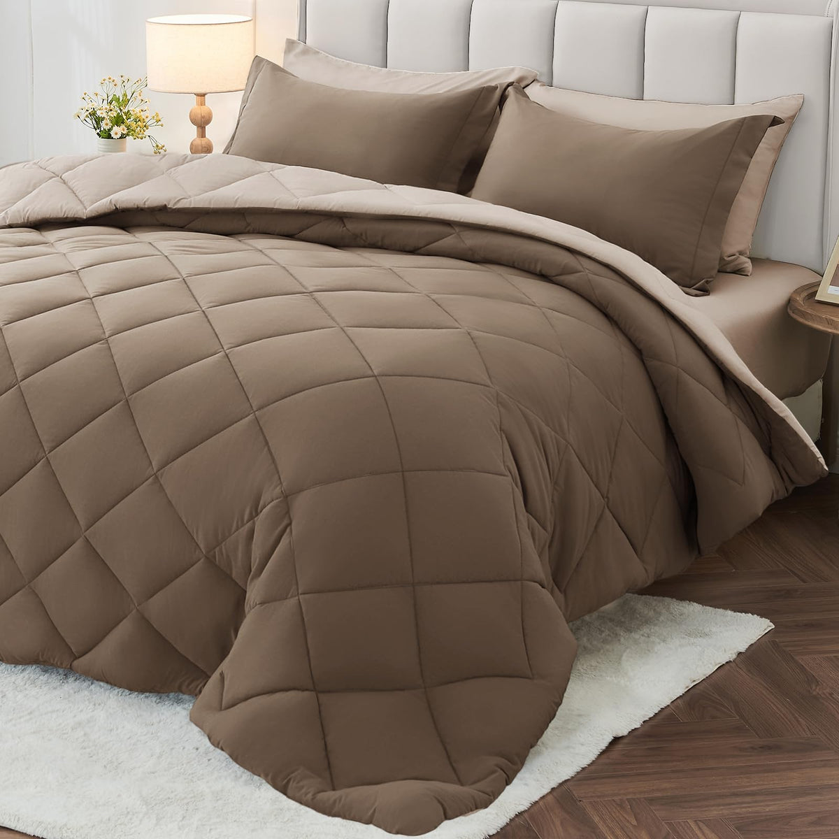 MUXHOMO Queen Comforter Set 7 Pieces, Reversible Bed in a Bag, Red/Black