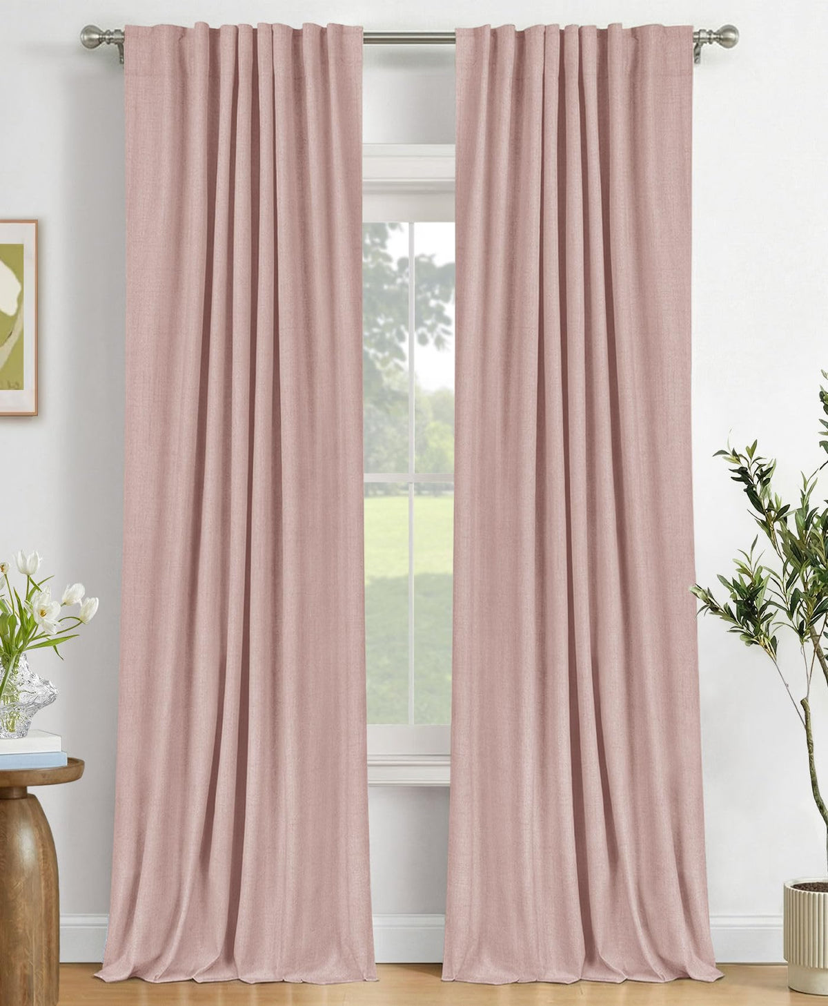 Linen Total Blackout Curtains for Bedroom Living Room 84 Inch, Cream