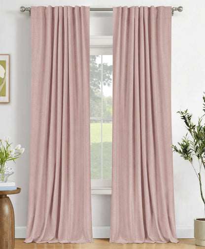 Linen Total Blackout Curtains for Bedroom Living Room 84 Inch, Cream