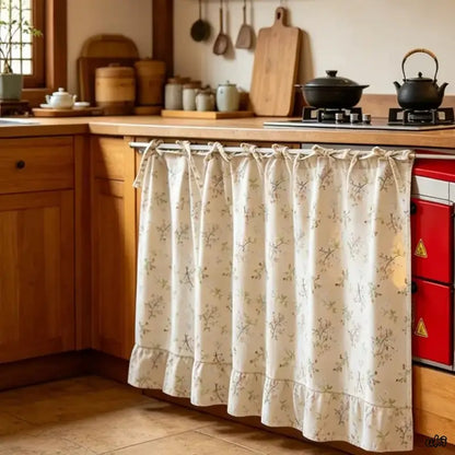 Ruffled Edge Rustic Grid Print Home Decorative Curtain - Soft Fabric Country Chic Dual-Use Drape for Oven, Cabinet Covers, Aesthetic Home Decor