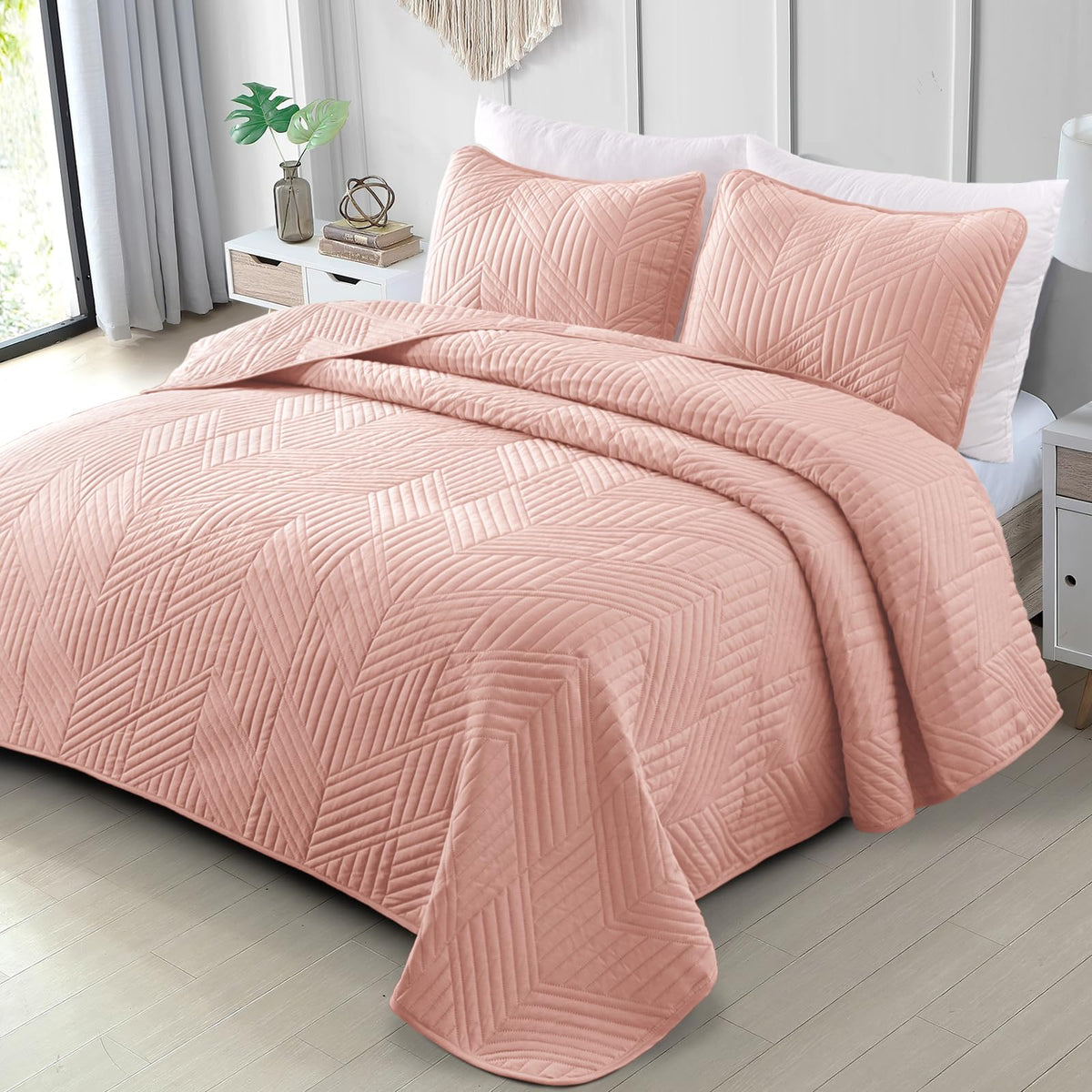 Exclusivo Mezcla Ultrasonic Full Queen Quilt Bedding Set, Beige Cream