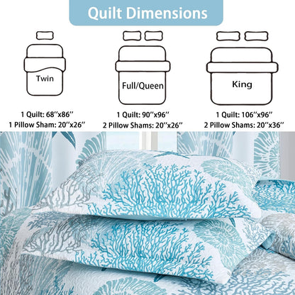 Tritard 3 Piece Coastal Quilt Sets Full/Queen Size Bedding Set, Blue