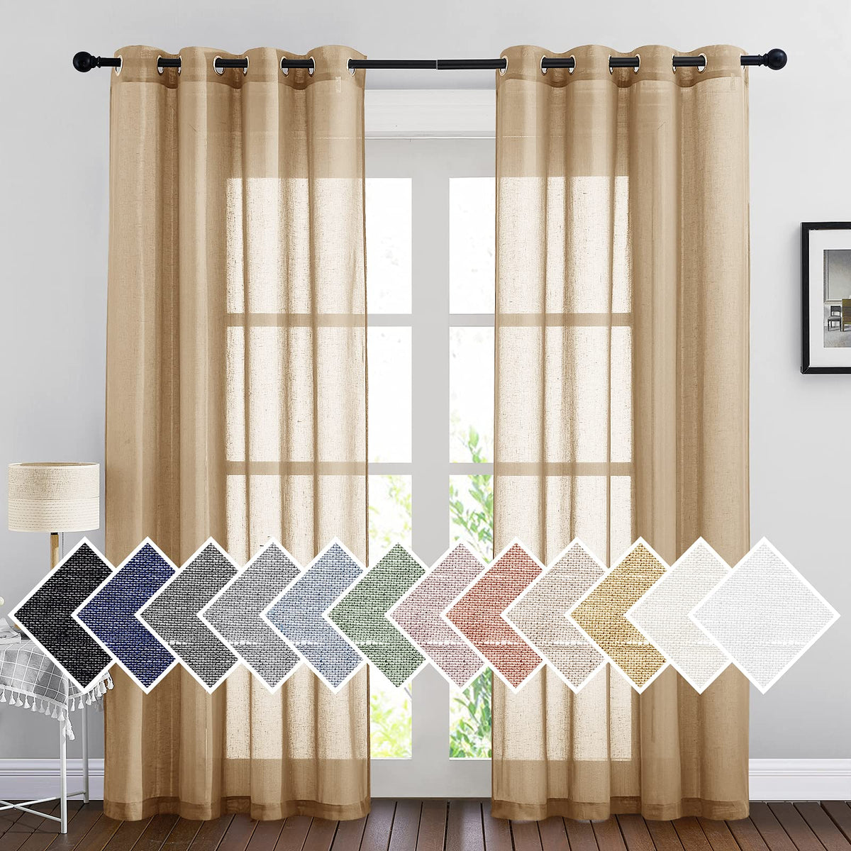 NICETOWN Semi Sheer Linen Ivory Curtains for Bedroom, W52xL84, 2 Panels