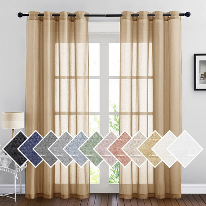 NICETOWN Semi Sheer Linen Ivory Curtains for Bedroom, W52xL84, 2 Panels