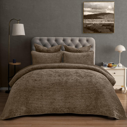 PHF Diamond Pattern Luxury Velvet Quilt Set Queen Size, Sand