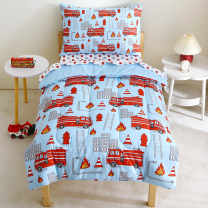 Mooreeke Toddler Bedding Sets for Girls,4 Pieces Blue Ocean Animals Printed