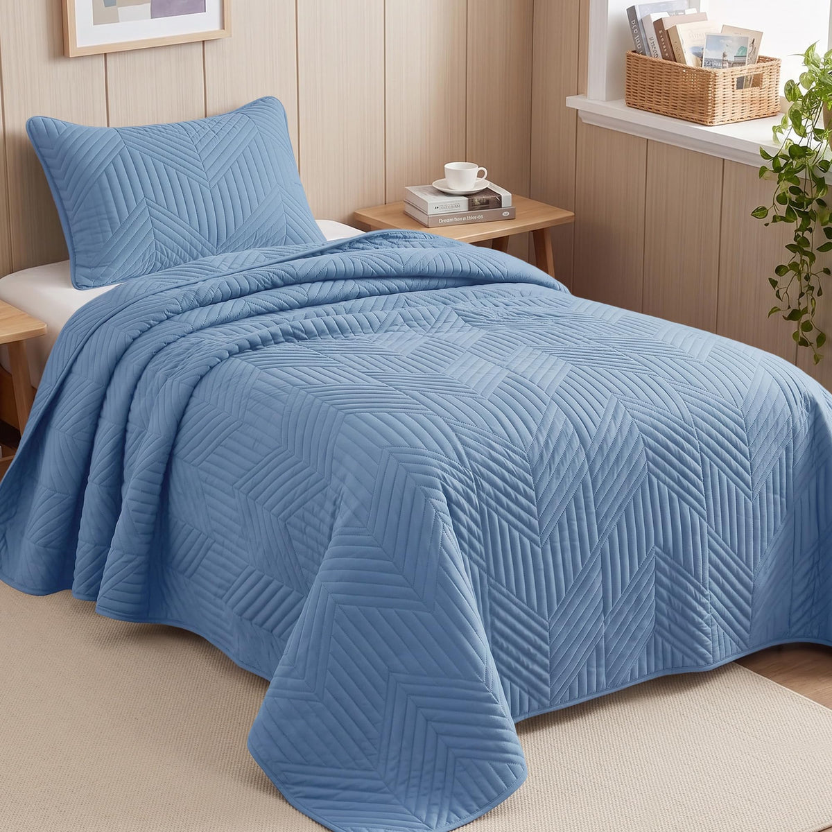 Exclusivo Mezcla Ultrasonic Full Queen Quilt Bedding Set, Beige Cream