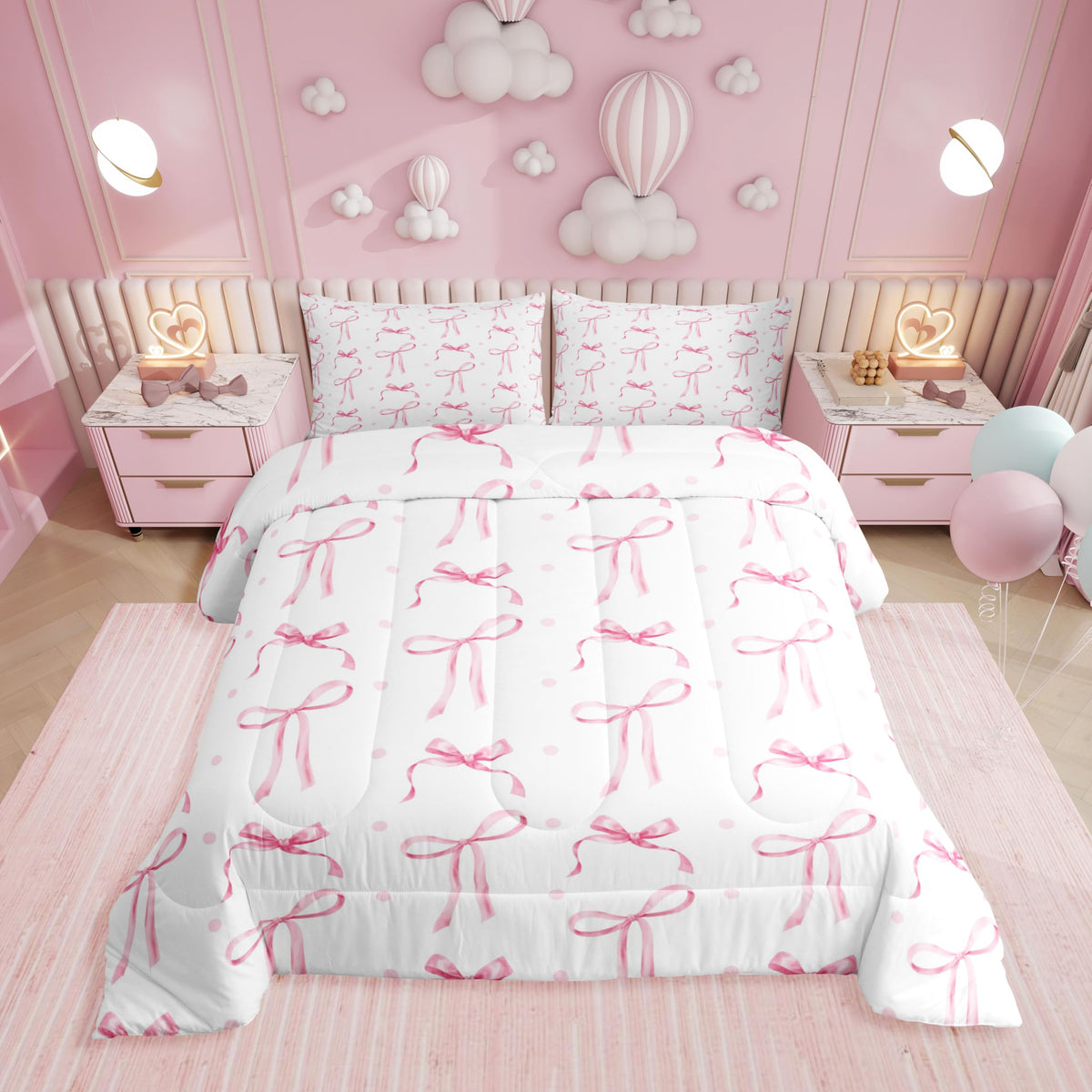 Erosebridal Cute Pink Bow Twin Bedding Set for Girls,Ribbon Bow Knot Comforter Set for Kids Kawaii Room Decor,Princess Bowknot Bed Set Girly Pink Bows Bedding Comforter Sets,1 Pillowcase
